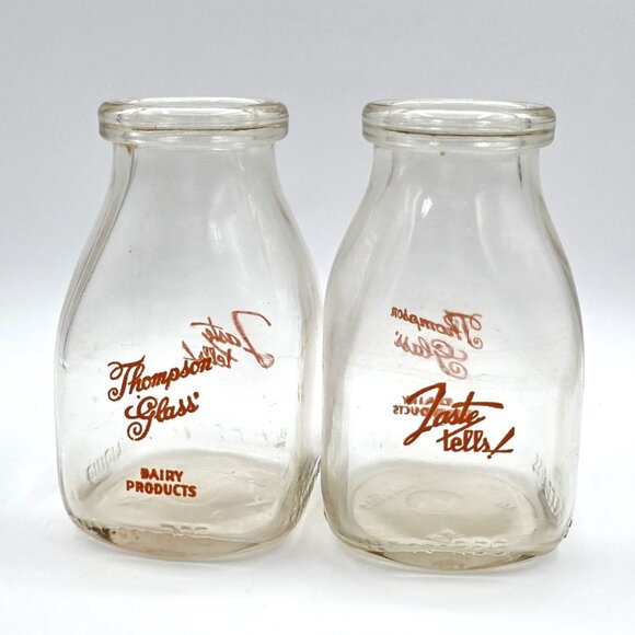 Vintage Thompson's Dairy Products Taste Tells USA Half Pint Milk Bottle Set of 2 - Picture 3 of 12